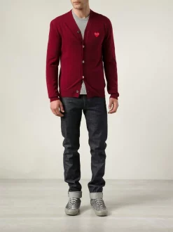 Comme Des Garçons Play Cardigan Classique BURGUNDY -Comme Des Garçons Play Soldes Boutique 10699133 3446370 600