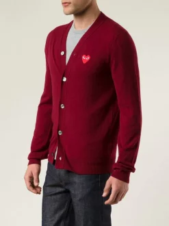 Comme Des Garçons Play Cardigan Classique BURGUNDY -Comme Des Garçons Play Soldes Boutique 10699133 3446372 600