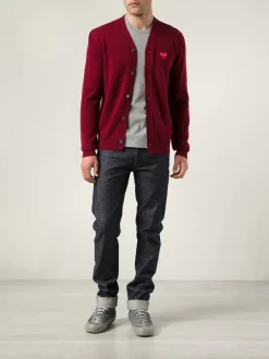 Comme Des Garçons Play Cardigan Classique BURGUNDY -Comme Des Garçons Play Soldes Boutique 10699133 3446379 600