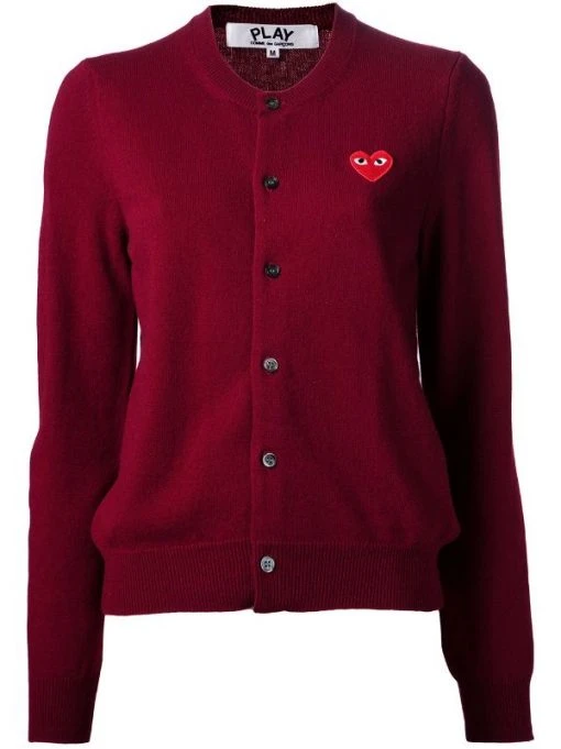 Comme Des Garçons Play Cardigan Classique BURGUNDY -Comme Des Garçons Play Soldes Boutique 10699168 3446682 600