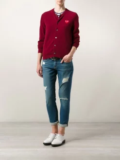 Comme Des Garçons Play Cardigan Classique BURGUNDY -Comme Des Garçons Play Soldes Boutique 10699168 3446684 600