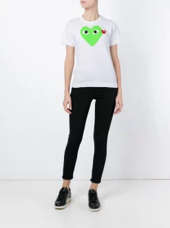 Comme Des Garçons Play 3 WHITE/GREEN T-shirt Imprimé Femme -Comme Des Garçons Play Soldes Boutique 11285436 6131920 600