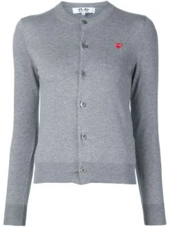 Comme Des Garçons Play Grey Cardigan Boutonné à Logo Brodé Femme