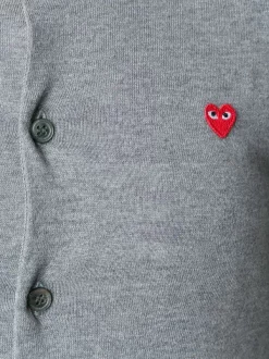 Comme Des Garçons Play Grey Cardigan Boutonné à Logo Brodé Femme -Comme Des Garçons Play Soldes Boutique 11347745 6430120 600