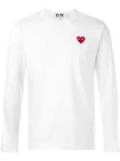 Comme Des Garçons Play 2 WHITE T-shirt Manches-longues à Patch Cœur Homme