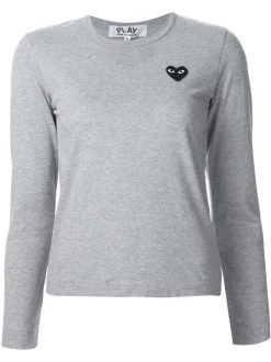 Comme Des Garçons Play Grey T Shirt à Manches Longues Avec Logo Femme