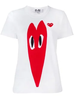 Comme Des Garçons Play WHITE T-shirt à Logo Imprimé Femme