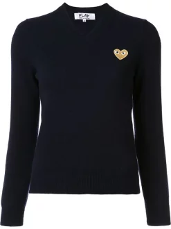Comme Des Garçons Play Heart V-neck Jumper NAVY