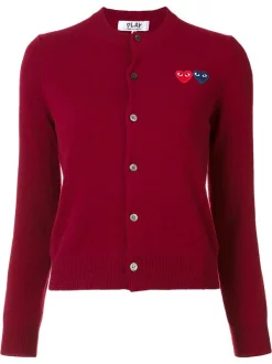 Comme Des Garçons Play 4 BURGUNDY Double Heart Cardigan Femme