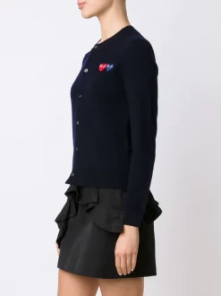 Comme Des Garçons Play 2 NAVY Cardigan Double Coeurs Femme -Comme Des Garçons Play Soldes Boutique 11664576 7736920 600