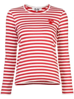 Comme Des Garçons Play T-shirt Rayé Brodé 4 RED