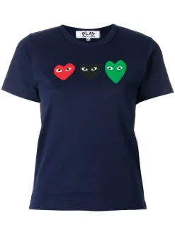 Comme Des Garçons Play T-shirt à Logos Imprimés Devant 1 NAVY