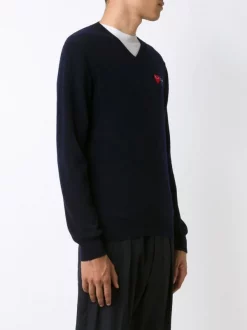 Comme Des Garçons Play NAVY Pull à Logo Patch Créateur Homme -Comme Des Garçons Play Soldes Boutique 11846780 12156659 600