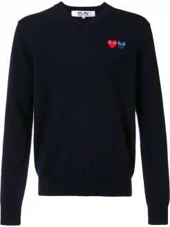 Comme Des Garçons Play NAVY Pull à Logo Patch Créateur Homme