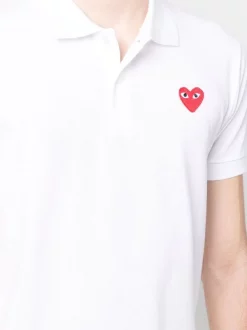 Comme Des Garçons Play Polo à Patch Cœur Brodé 3 WHITE -Comme Des Garçons Play Soldes Boutique 12022715 39509671 600