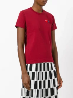 Comme Des Garçons Play 4 BURGUNDY T-shirt Brodé Femme -Comme Des Garçons Play Soldes Boutique 12138990 10073617 600