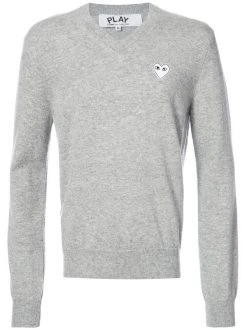 Comme Des Garçons Play Pull Col V à Cœur Brodé 1 LIGHT GREY