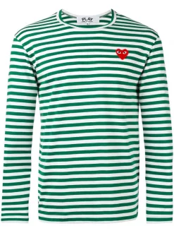 Comme Des Garçons Play T-shirt Rayé à Manches Longues 3 GREEN/WHITE