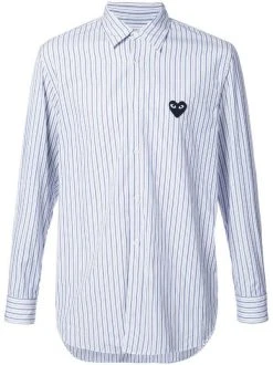Comme Des Garçons Play BLUE Chemise Rayée à Patch Logo Poitrine Homme
