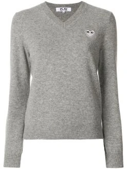 Comme Des Garçons Play 1 GREY V-neck Pullover Femme