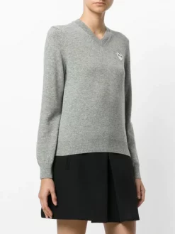 Comme Des Garçons Play 1 GREY V-neck Pullover Femme -Comme Des Garçons Play Soldes Boutique 12369119 11370919 600