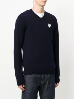 Comme Des Garçons Play Pull à Col V Et Patch Logo Homme -Comme Des Garçons Play Soldes Boutique 12381428 11179823 600