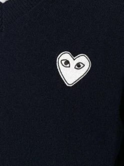 Comme Des Garçons Play Pull à Col V Et Patch Logo Homme -Comme Des Garçons Play Soldes Boutique 12381428 11179825 600