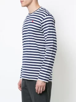 Comme Des Garçons Play T-shirt Rayé à Patch Logo NAVY/WHITE -Comme Des Garçons Play Soldes Boutique 12388422 11350092 600
