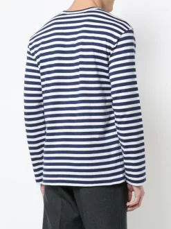 Comme Des Garçons Play T-shirt Rayé à Patch Logo NAVY/WHITE -Comme Des Garçons Play Soldes Boutique 12388422 11350096 600