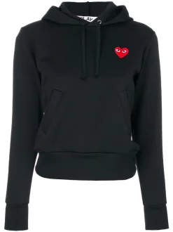 Comme Des Garçons Play 1 BLACK Hoodie à Patch Logo Femme