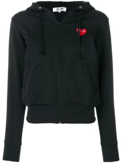 Comme Des Garçons Play 1 NERO Sweat Zippé à Patch Logo Femme