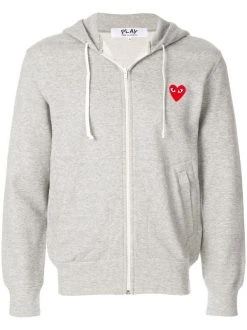 Comme Des Garçons Play Hoodie Zippé à Patch Logo Poitrine 1 GREY