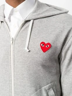 Comme Des Garçons Play Hoodie Zippé à Patch Logo Poitrine 1 GREY -Comme Des Garçons Play Soldes Boutique 12851239 13084195 600