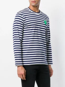 Comme Des Garçons Play T-shirt Rayé à Logo Poitrine Homme -Comme Des Garçons Play Soldes Boutique 12864256 13140543 600