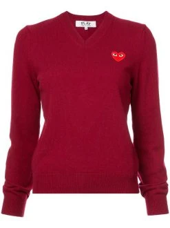 Comme Des Garçons Play V-neck Heart Embroidered Sweater Femme