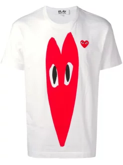 Comme Des Garçons Play 1 WHITE T-shirt à Logo Imprimé Homme