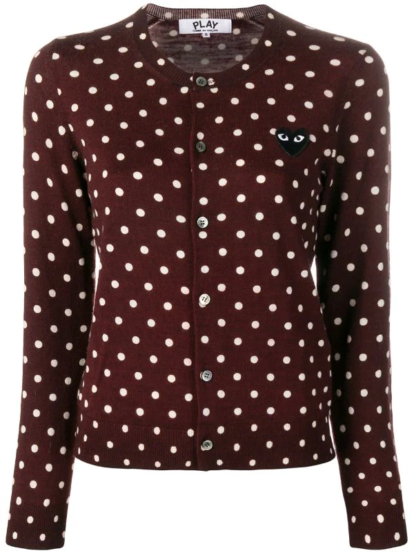 Comme Des Garçons Play Cardigan à Pois Et Patch Logo BURGUNDY W/ POLKA DOTS 3 Comme Des Garçons Play Cardigan à Pois Et Patch Logo BURGUNDY W/ POLKA DOTS