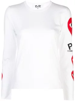 Comme Des Garçons Play 1 WHITE Sweat à Logo Imprimé Femme