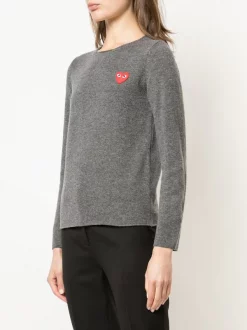 Comme Des Garçons Play 3-GREY Pull à Patch Cœur Femme -Comme Des Garçons Play Soldes Boutique 13814830 17127849 600