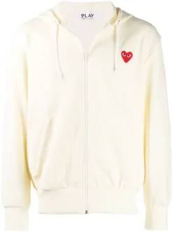Comme Des Garçons Play Sweat Zippé à Patch Logo 3 IVORY