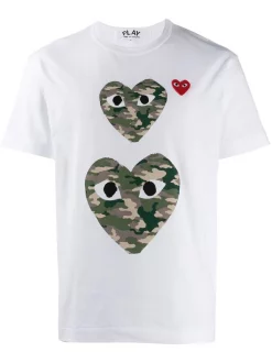 Comme Des Garçons Play WHITE/CAMO T-shirt à Cœur Imprimé Femme