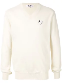 Comme Des Garçons Play Pull Play à Col V Natural - 3 WHITE HEART