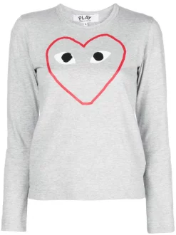 Comme Des Garçons Play Grey T-shirt à Logo Imprimé Femme