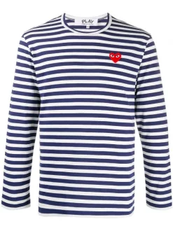 Comme Des Garçons Play T-shirt Rayé à Patch Logo Homme