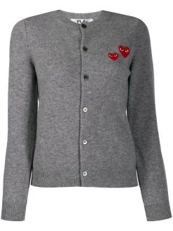 Comme Des Garçons Play Grey Cardigan à Broderies Femme