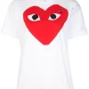 Comme Des Garçons Play T-shirt Imprimé à Patch Logo WHT/RED -Comme Des Garçons Play Soldes Boutique 14688194 23270322 600