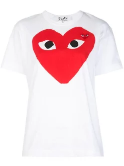 Comme Des Garçons Play T-shirt Imprimé à Patch Logo WHT/RED