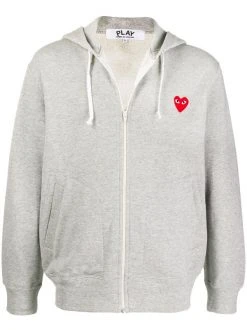 Comme Des Garçons Play GREY Sweat à Capuche Zippé à Logo Brodé Homme