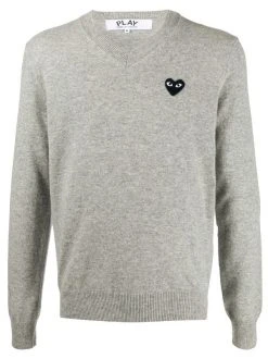 Comme Des Garçons Play 2 GREY Sweat à Applique Logo Homme