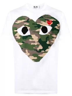 Comme Des Garçons Play T-shirt à Cœur à Motif Camouflage WHITE